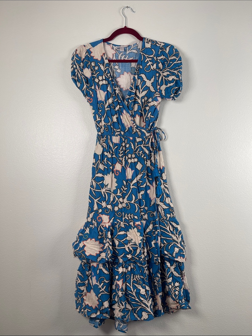 Knox Rose Blue Floral Wrap Maxi Dress with Cream Accents